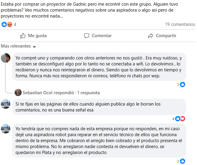 Criticas en redes hacia el servicio de Gadnic