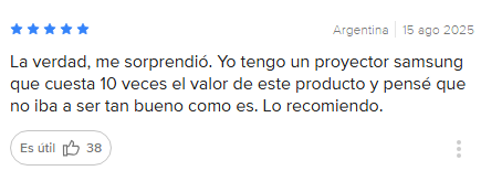 comentario de usuario comparando proyector gadnic con uno más caro y destacando su buena relación calidad precio