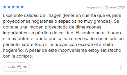opinión de usuario sobre proyector gadnic con buena calidad de imagen pero sonido limitado que requiere parlantes externos
