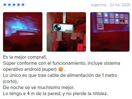 proyector gadnic 8000 lumenes uso en habitacion oscura buena imagen segun usuarios cable de alimentacion corto