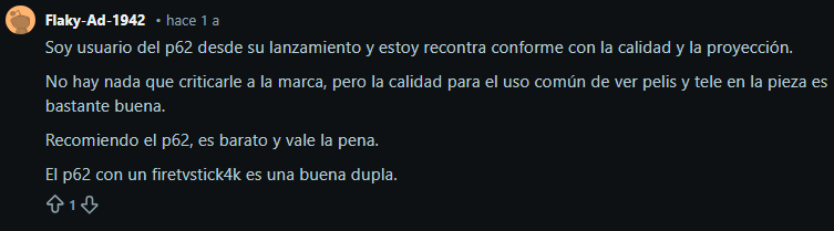 Opinion de usuario sobre proyector wimius en Reddit