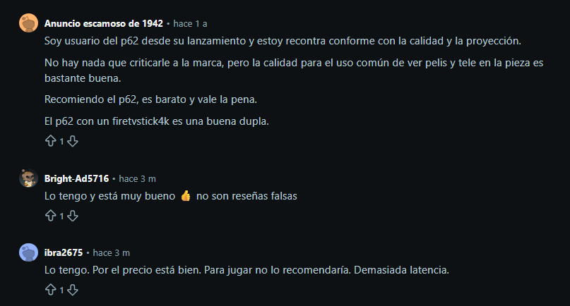 Opinion de usuario sobre proyector wimius p62 pro en reddit
