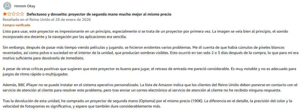 Opinion de usuario sobre proyector wimius p62 pro